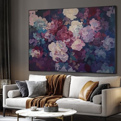 60"x72" Extra Large Framed Wall Art Bold Peony Bloom in Colorful Impressionist Style