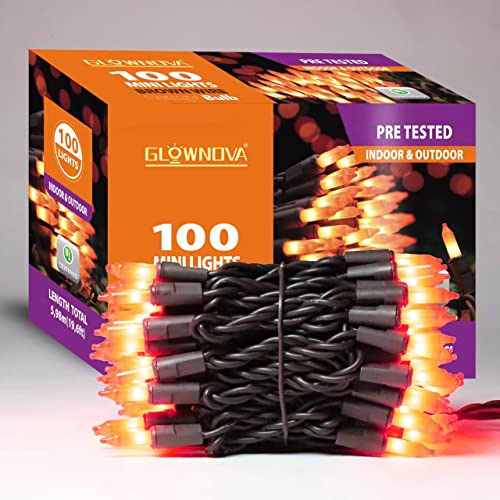 Brown Wire Orange 100 Incandescent Bulb Mini String Lights for Indoor Halloween Tree Home Party Festival Decoration (100 Count)