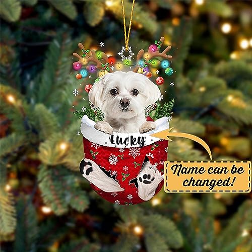 White Maltese Dog Christmas Ornament