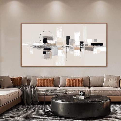 Large Abstract Wall Art For Living Room Painting Black White Wall Art Prints Minimalist Grey Brown Abstract Art Modern Canvas Art Wall Decor Picture For Bedroom Office Home Decoration 29" × 58" With Framed