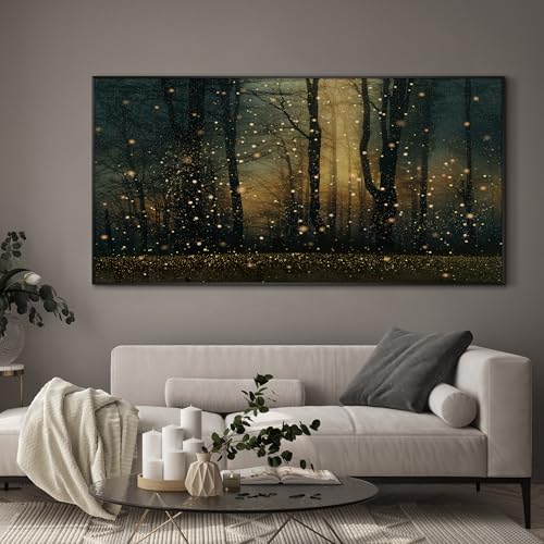 36"x72" Extra Large Framed Wall Art Magical Firefly Forest at Twilight