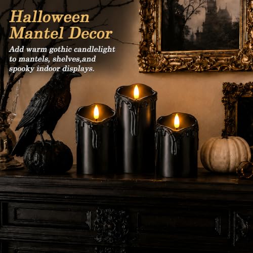 Black Drip Real Wax Flameless Candles with Remote Timer