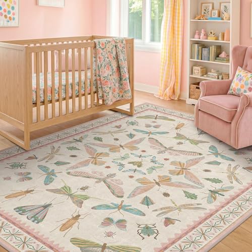 Butterfly Area Rugs 5x7 for Baby Nursery (35 Sq Ft)