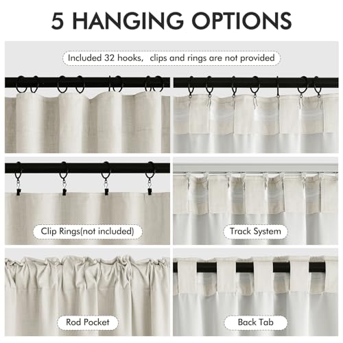 100% Blackout Back Tab Pleat Linen Curtains 50" Wx108 L (2 Count)