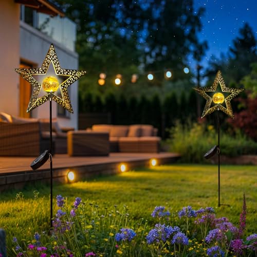 Star Solar Lights Garden Outdoor Decor Waterproof Metal Solar Stakes Lights for Patio Yard Walkway Lawn Patio Mothers Day Garden Gifts Mom Wife Grandma