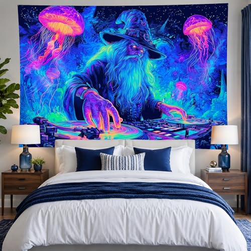 Blacklight Tapestry Wizard DJ Party Backdrop 78 x 59 Inch