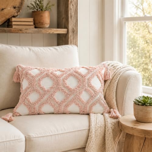 Lumbar Boho Pillow Covers 12x20 Tufted for Couch