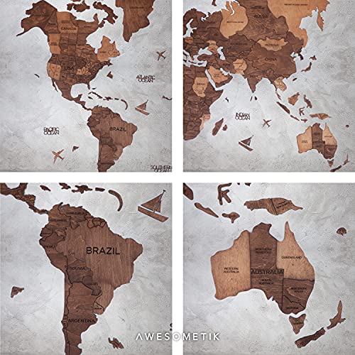 Handmade 3D Wood World Map Wall Art Large Wall Decor Track Your World Travels