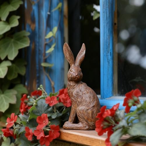 Outdoor Rabbit Garden Statue 12 Inch Brown Bunny Outdoor Decor