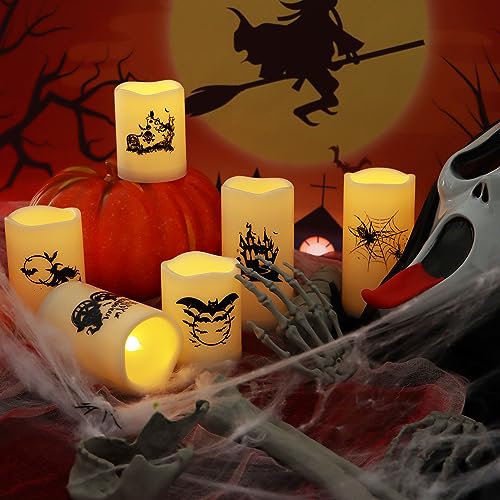 Halloween Outdoor Battery Operated Flameless LED Candles with Timer 6 Pack