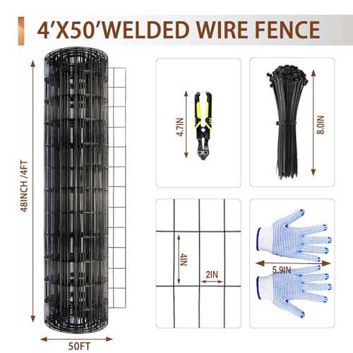 4 ft x 50 ft Black PVC Coated Welded Wire Fence