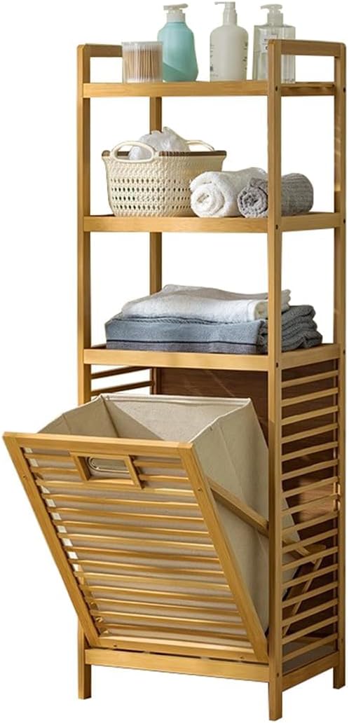 Laundry Hamper with 3 Tier Shelves & Tilt Out Basket, Laundry Baskets Organizer Hampers Bathroom Storage Shelf for Laundry Room, Bathroom, Guest Room (3-Tier Small) - NestledHome