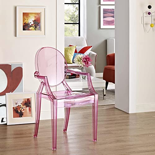Casper Modern Acrylic Stacking Kitchen and Dining Room Arm Chair in Pink