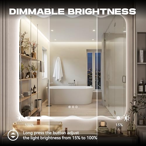 36"x36" Wavy Mirror with Lights Frameless Backlit LED Wall Mirror