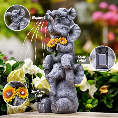 Solar Garden Decor Elephant Statue Outdoor (3 Count)
