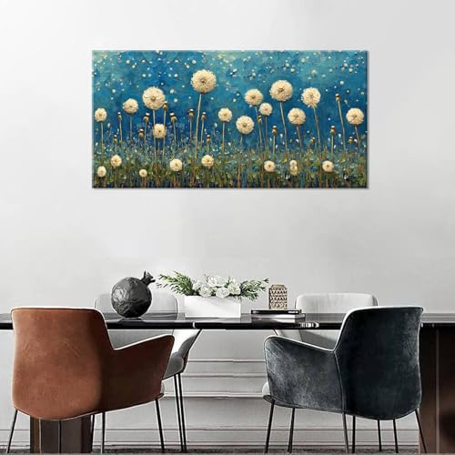 Teal Dandelion Wall Art for Living Room Abstract Blowball Canvas Painting Prints Large Flower Floral Grassland Bedroom Decoration Modern Artwork Decor