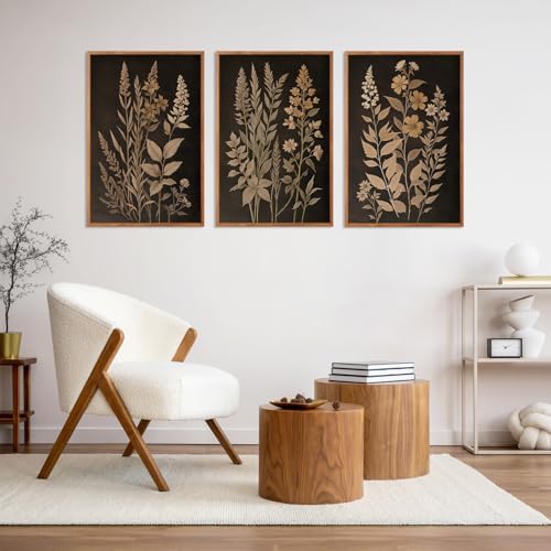 Vintage Botanical Fern Framed Canvas Wall Art Set