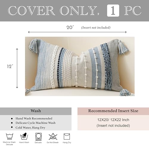 Decorative Lumbar Throw Pillow Cover 12x20 Coastal Blue Accent Cushion for Couch Sofa Farmhouse Pillowcase for Bedroom Living Room Home Décor Cover ONLY