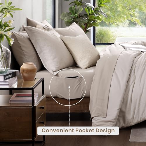 Full Size Comforter Set 7 Pieces Oatmeal Beige Bed in a Bag