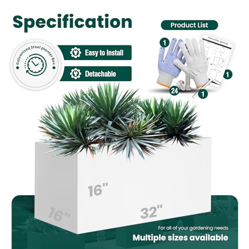 White Steel Planter 32" L x 16" W x 16" H Rectangular Planter Box