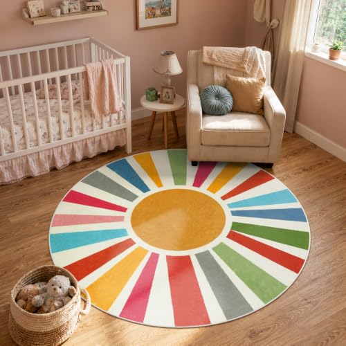 Small Round Rug 4 Ft Washable Round Rug for Kids Room