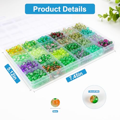 About 1200pcs 6mm Green Crack Glass Beads Bracelet Making Kit (1200 Count)