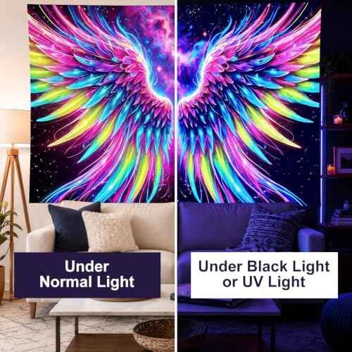 Blacklight Tapestry Cosmic Wings Wall Hanging 78 x 59 Inch