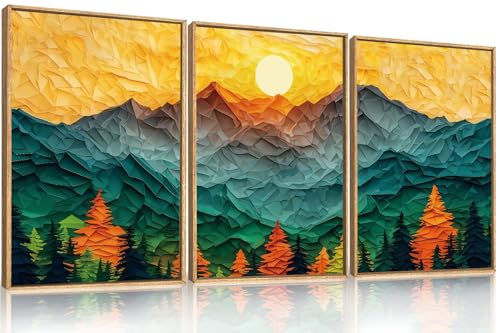 Abstract Boho Mountain Framed Canvas Wall Art Set
