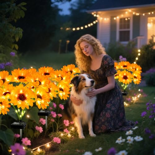 Solar Sunflower Lights 4 Pack with 24 Sunflower Solar Lights Outdoor Garden Decor Birthday Gift for Mom Women Grandma (4 Count)