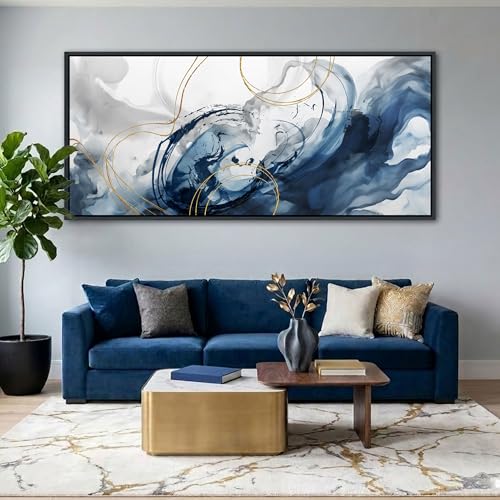 Blue Abstract Wall Art Large Canvas Wall Decor Modern Home Decor Office Wall Decor Home Decorations for Living Room Navy Blue Minimalist Bedroom Artwork 40×87IN