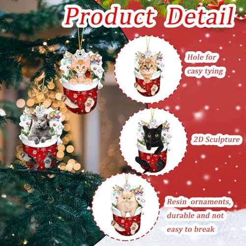 Mtruil 8 Pcs Christmas Ornaments Set Funny Xmas Teacup Cat Plane Acrylic