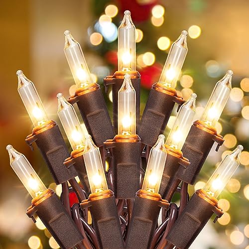 13FT 50 Clear Christmas Lights Outdoor Warm White Lights Brown Wire (50 Count)