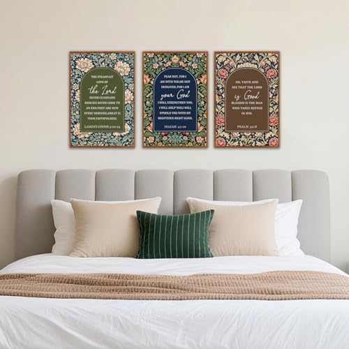 KAlRNE Vintage Christian Floral Framed Scripture Wall Art Set (3 Count)