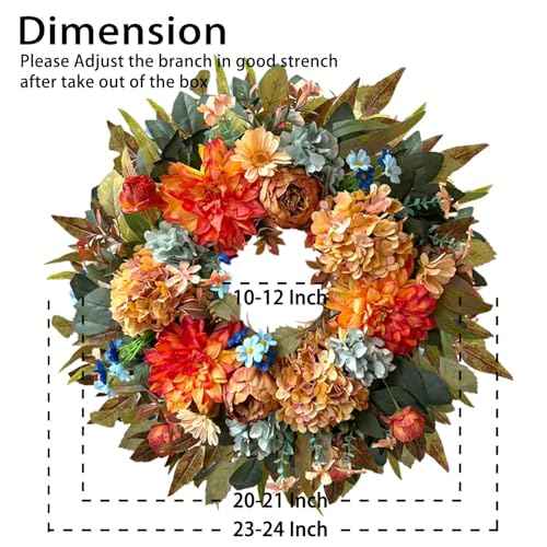 24 Inch Fall Hydrangea Peony Wreath Front Door Wreath