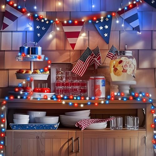 75.8FT 200 LED Red White and Blue Christmas String Lights Indoor Outdoor