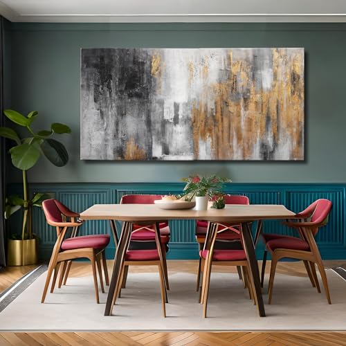 Abstract Canvas Wall Art with Gold Foil Modern Black Oil Paintings Graffiti Wall Art for Living Room Bedroom Kitchen Office Wall Decorations 30" x 60"
