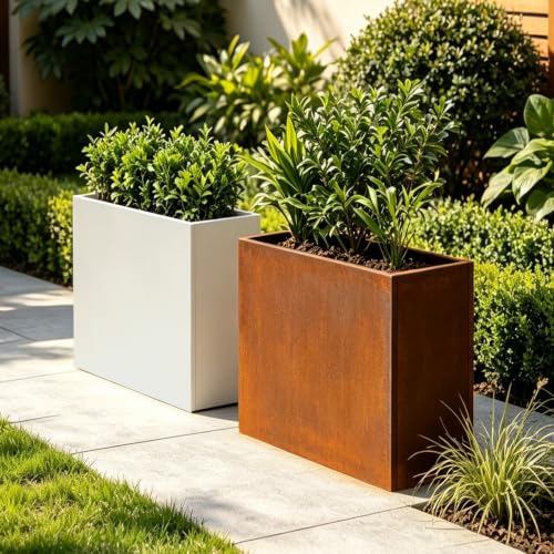 Metal Heavy Planter 32" L x 15" W x 24" H White Metal Rectangular Planter