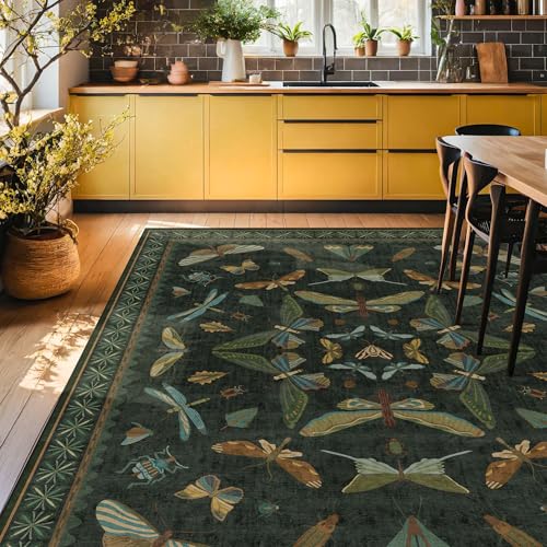 7x9 Insect Dark Green Rugs for Living Room (63 Sq Ft)