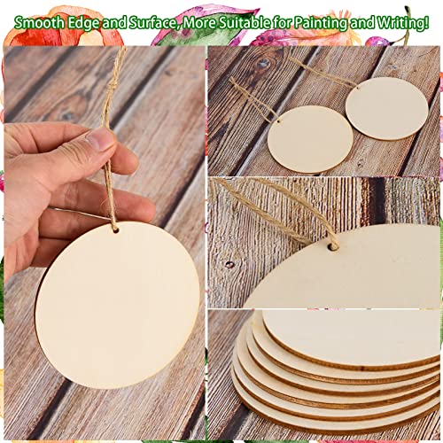 120 Pcs 3 Inch Unfinished Round Wood Circles with Hole Wooden Crafts (120 Count)