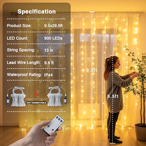 900 LED Curtain Lights (29.5 Foot)