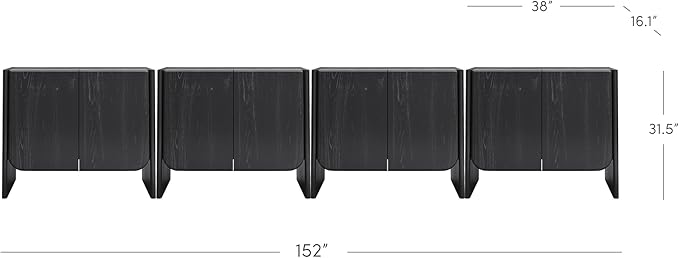 Nathan James Jacala Mid Century Modern Entryway Storage Cabinet with Doors, Living Room Accent Cabinet with Wood Frame, Black Oak Set of 4