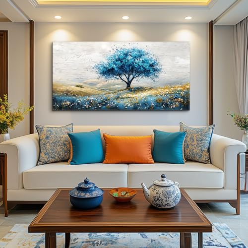 Large Canvas Wall Art For Living Room Wall Decor For Bedroom Blue Tree Landscape Wall Paintings Office Decorations Farmhouse Mural Artwork Room Home Decor Posters Aesthetics 24x48 In