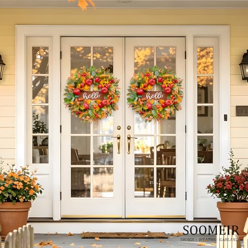 Fall Wreaths for Front Door 24 Inch Autumn Rustic Harvest Apple Wreath