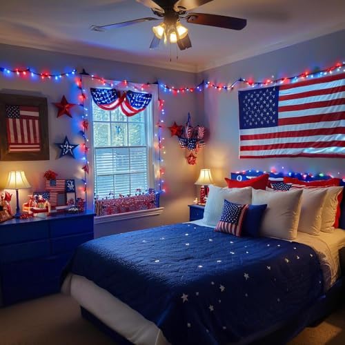 75.8FT 200 LED Red White and Blue Christmas String Lights Indoor Outdoor