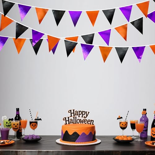 Black Orange Purple Halloween Party Decorations Metallic Fabric Triangle Pennant Banner Flag Bunting Garland for Birthday Baby Shower Bachelorette Trick or Treat Halloween Holiday Party Supplies (36 Count)