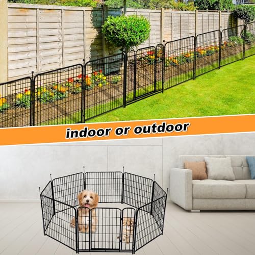 32 in(H) Decorative Garden Fence with Gate, 8 Panels Total 17.7 Ft(L) Heavy Duty Iron Animal Barrier Fence for Yard,Suitable for Indoor Pet Or Outdoor Dog Fencing, Garden Border Fence (32 Sq Ft)