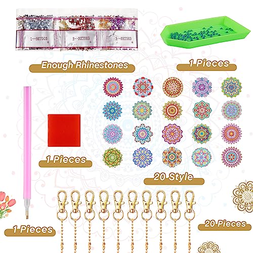 20 Pcs Diamond Art Painting Keychain Kits Double Sided