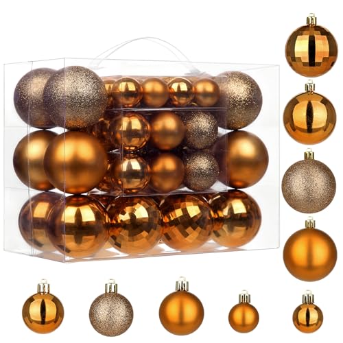50pcs Copper Orange Christmas Ball Ornaments Small Shatterproof Christmas Tree Decorations Orange Ornaments Balls with Hanging Loop for Fall Halloween Xmas Wedding Holiday Party Wreath Home Decor