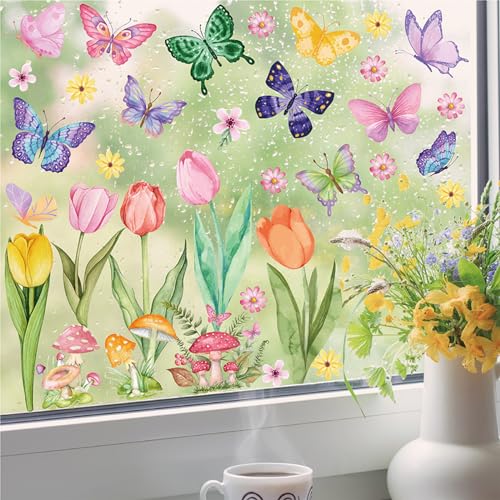 83 PCS Summer Window Clings Spring Flower Window Stickers Decorations for Glass Windows