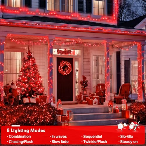 150 LED Connectable Red Christmas Lights Indoor Outdoor Waterproof (59 Foot)
